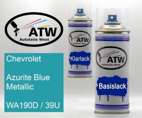 Chevrolet, Azurite Blue Metallic, WA190D / 39U: 400ml Sprühdose + 400ml Klarlack - Set, von ATW Autoteile West.